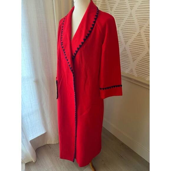 Isetan Japan Vintage Women’s Red & Navy Ric Rac Full Length Jacket - Picture 7 of 10